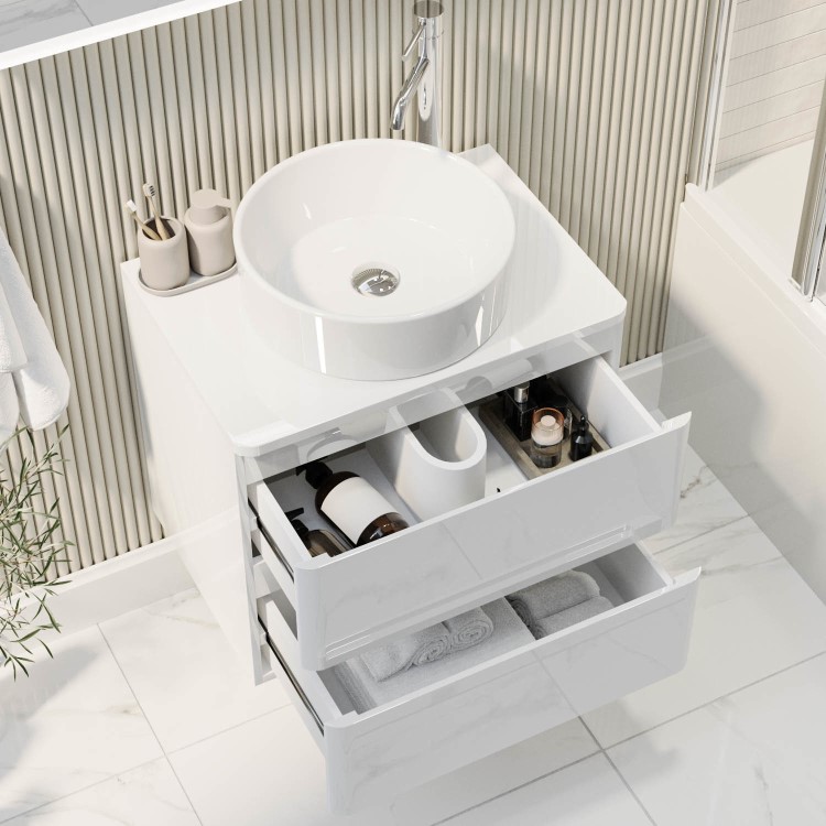 600mm White Wall Hung Countertop Vanity Unit with Basin - Pendle