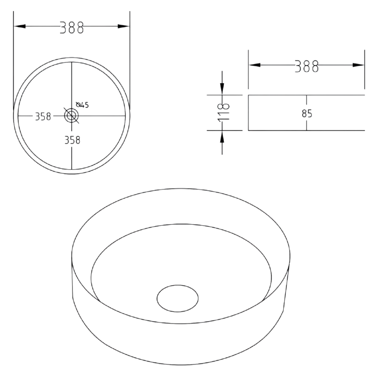 600mm White Wall Hung Countertop Vanity Unit with Basin - Pendle