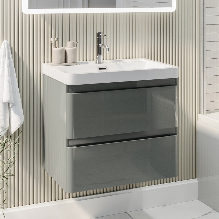 600mm Light Grey Wall Hung Vanity Unit with Basin - Pendle