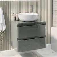 600mm Light Grey Wall Hung Countertop Vanity Unit with Basin - Pendle 600mm Light Grey Wall Hung Countertop Vanity Unit with Basin - Pendle