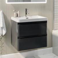 Grade A2 - 600mm Dark Grey Wall Hung Vanity Unit with Basin - Pendle Grade A2 - 600mm Dark Grey Wall Hung Vanity Unit with Basin - Pendle