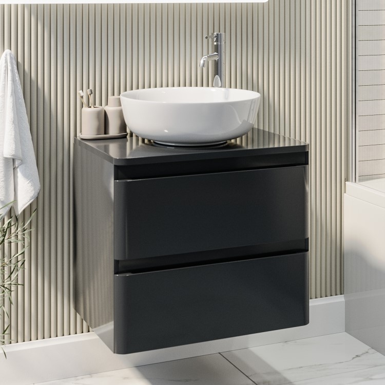 600mm Dark Grey Wall Hung Countertop Vanity Unit with Basin - Pendle