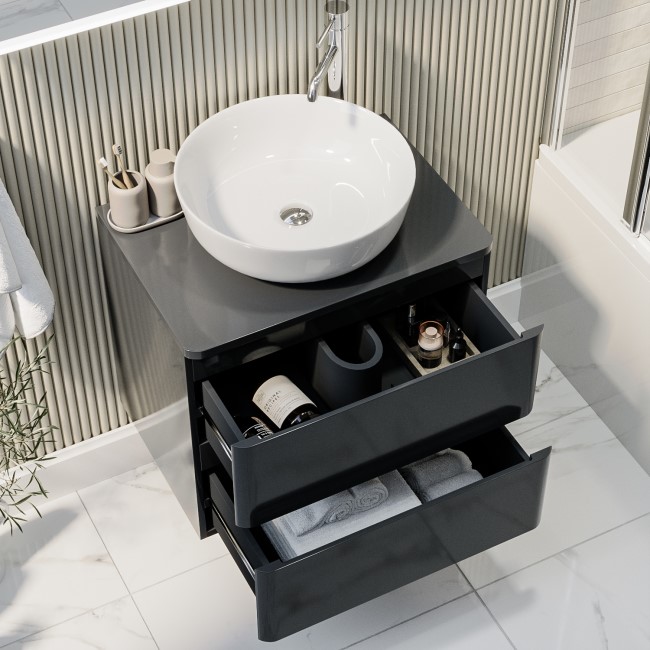 600mm Dark Grey Wall Hung Countertop Vanity Unit with Basin - Pendle