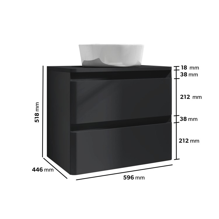 600mm Dark Grey Wall Hung Countertop Vanity Unit with Basin - Pendle