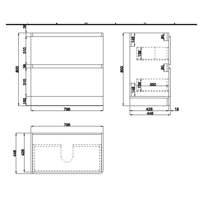 800mm White Freestanding Countertop Vanity Unit with Basin - Pendle