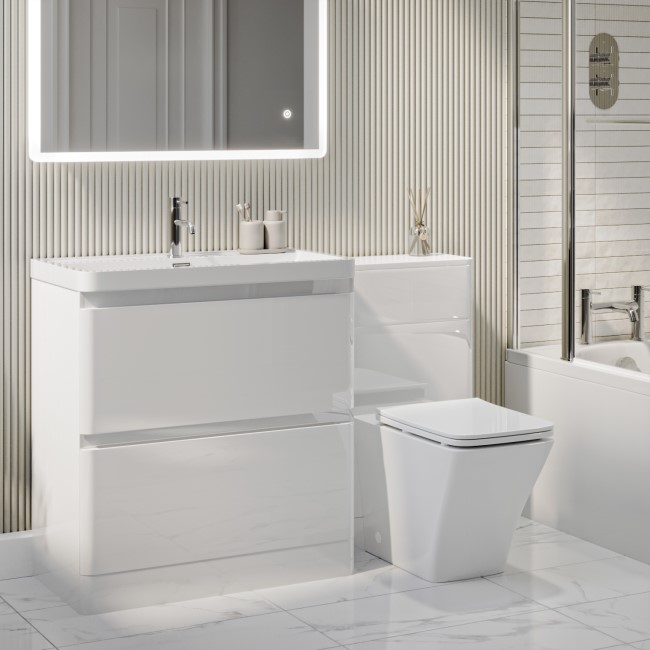 1300mm White Toilet and Sink Unit with Square Toilet - Pendle