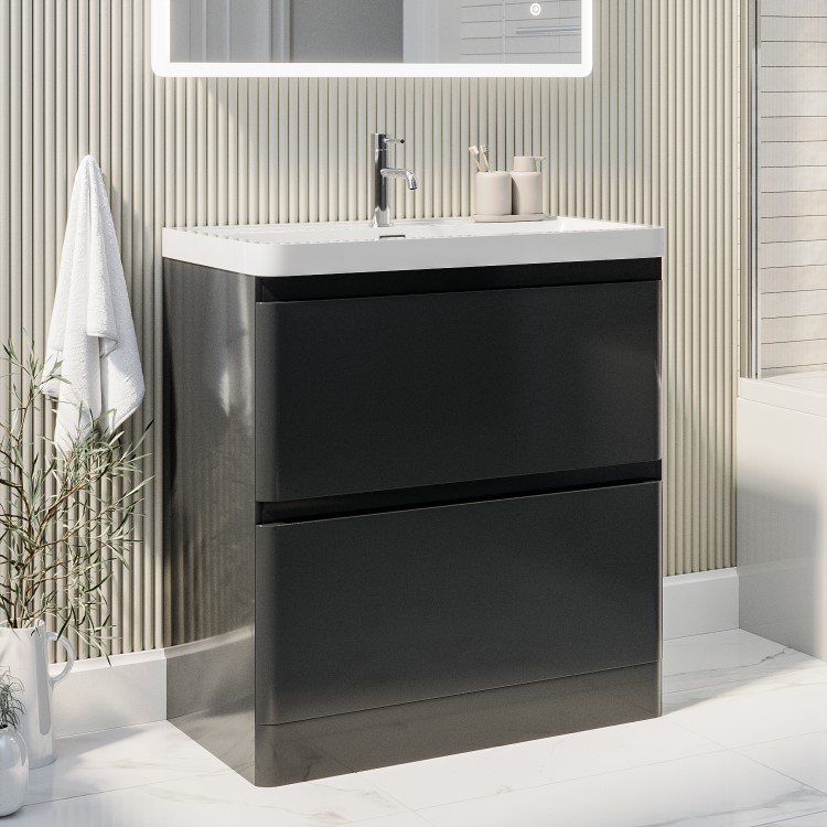 800mm Dark Grey Freestanding Vanity Unit with Basin - Pendle