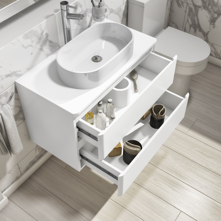 Grade A1 - 800mm White Wall Hung Countertop Vanity Unit with Basin - Pendle 