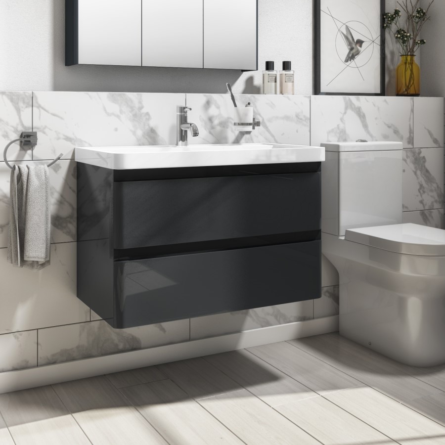 ONLY OPENED - 800mm Dark Grey Wall Hung Vanity Unit with Basin - Pendle