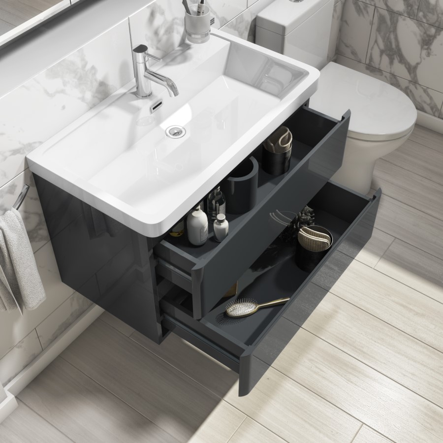 ONLY OPENED - 800mm Dark Grey Wall Hung Vanity Unit with Basin - Pendle