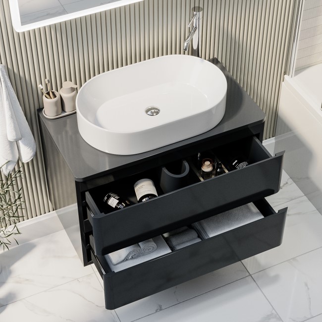 800mm Dark Grey Wall Hung Countertop Vanity Unit with Basin - Pendle 