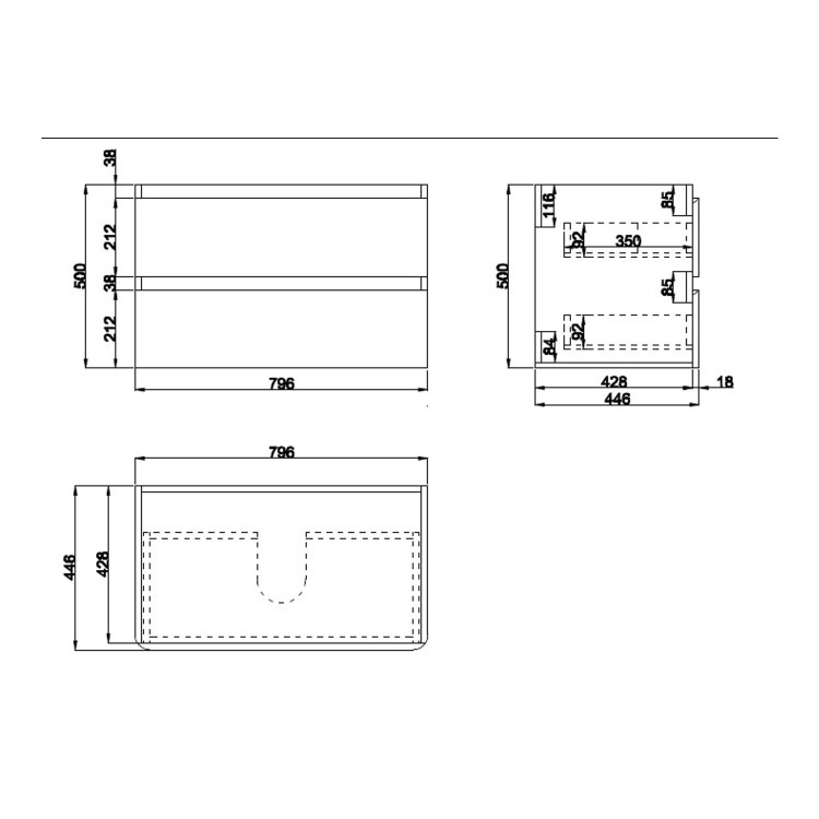 800mm Dark Grey Wall Hung Countertop Vanity Unit with Basin - Pendle 