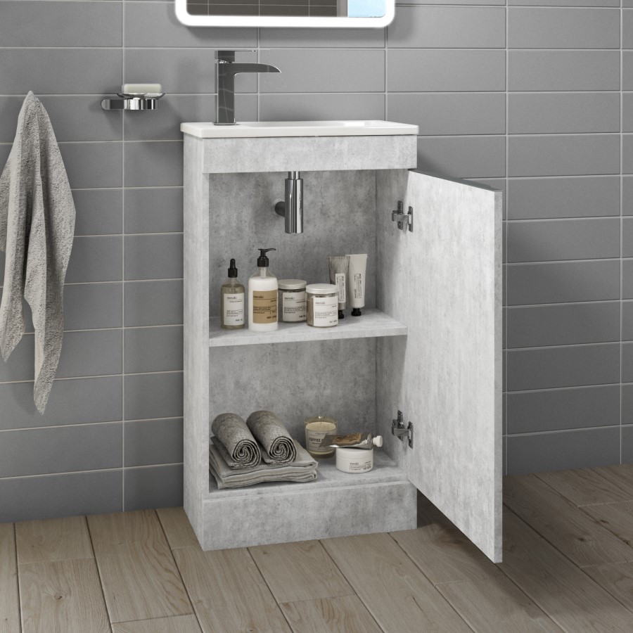 Grade A1 - 460mm Concrete Effect Cloakroom Freestanding Vanity Unit with Basin - Sion 