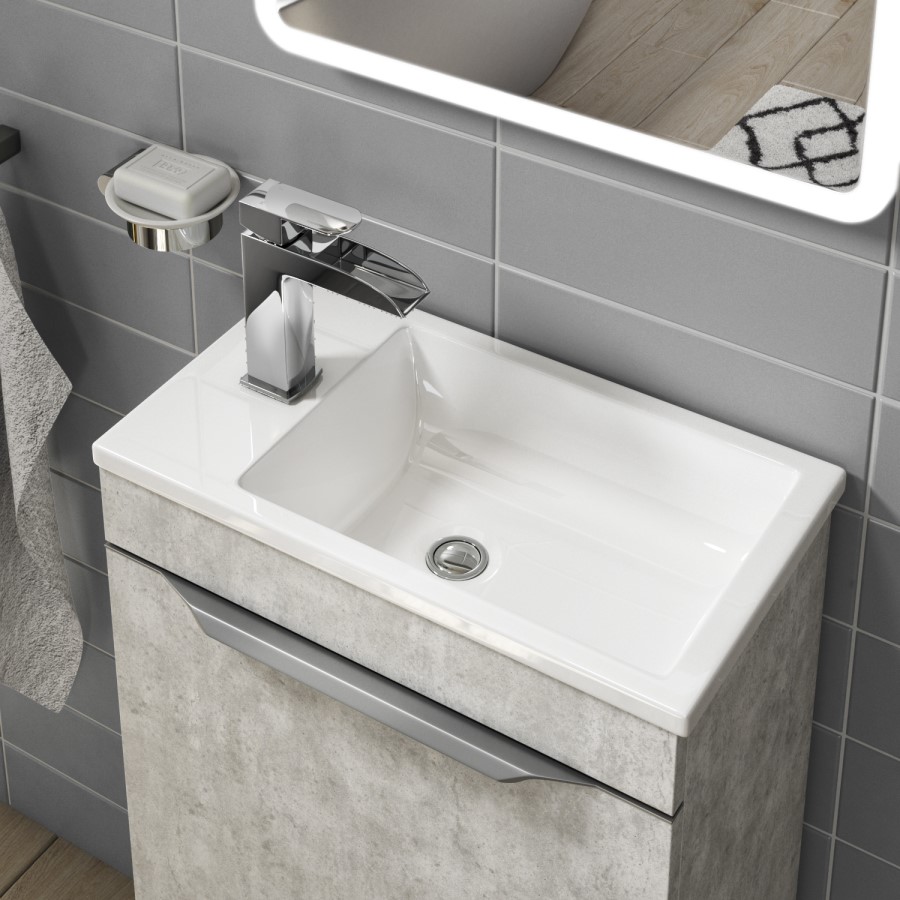 Grade A1 - 460mm Concrete Effect Cloakroom Freestanding Vanity Unit with Basin - Sion 