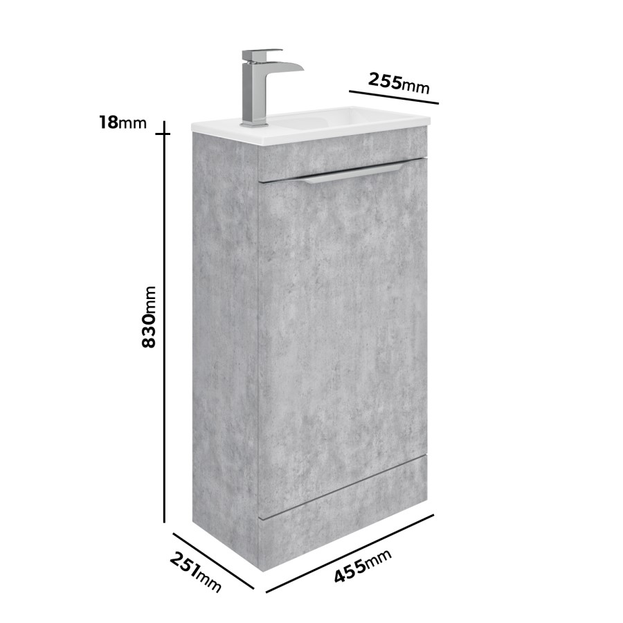 Grade A1 - 460mm Concrete Effect Cloakroom Freestanding Vanity Unit with Basin - Sion 