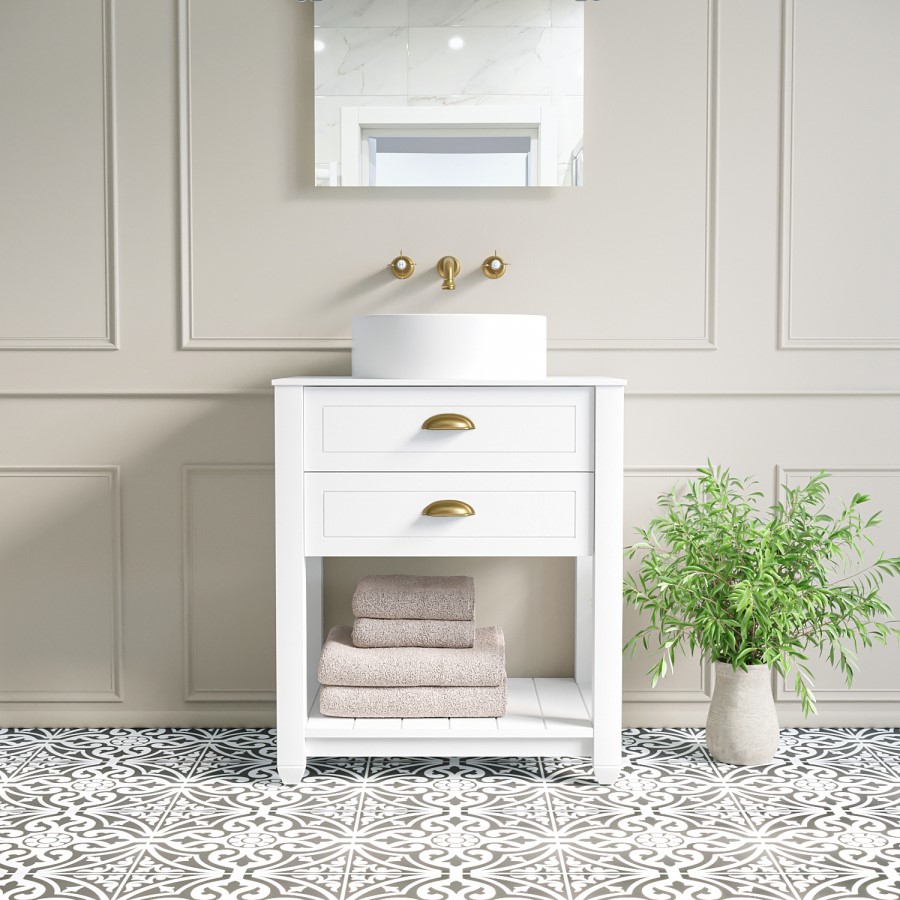 650mm White Traditional Freestanding Vanity Unit with Brass Handles - Kentmere