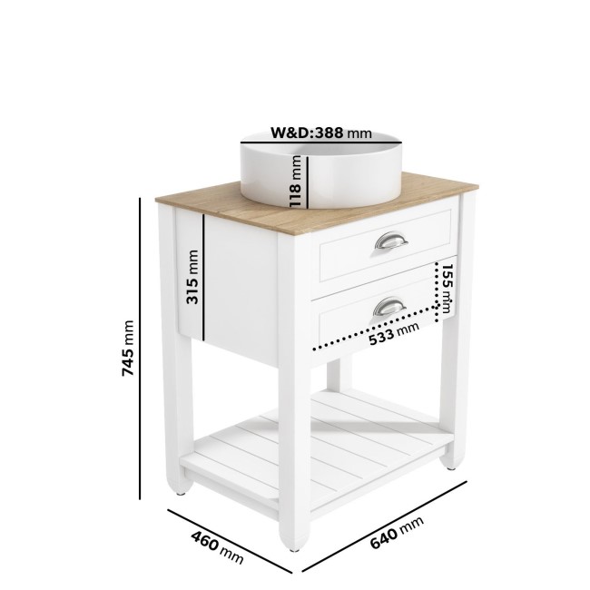 650mm White Traditional Freestanding Vanity Unit with Basin and Chrome Handles- Kentmere