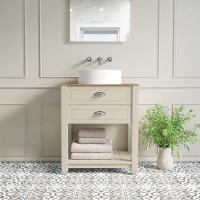 650mm Beige Traditional Freestanding Vanity Unit with Wood Effect Top and Chrome Handles  - Kentmere
