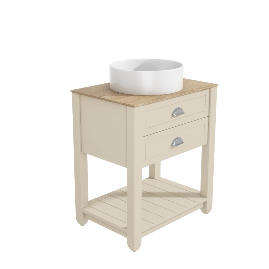 650mm Beige Traditional Freestanding Vanity Unit with Wood Effect Top and Chrome Handles  - Kentmere