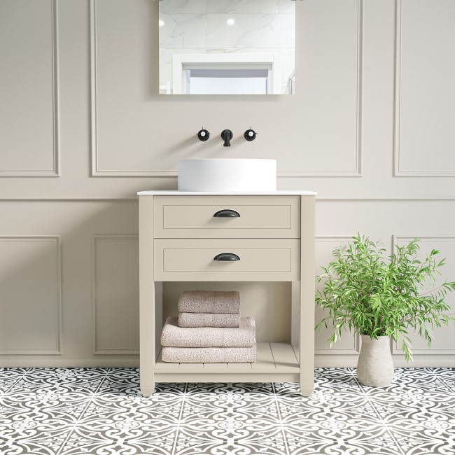 650mm Beige Traditional Freestanding Vanity Unit with Basin and Black Handles - Kentmere