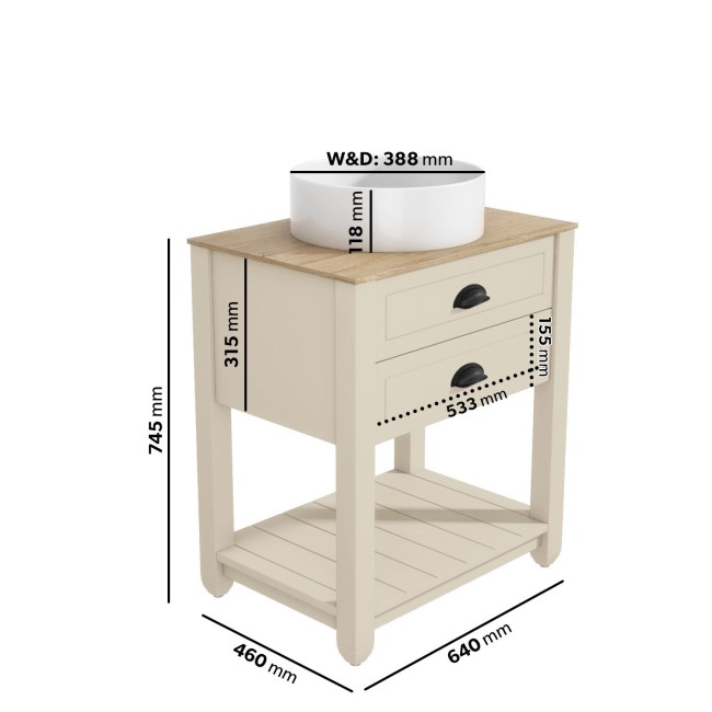 650mm Beige Traditional Freestanding Vanity Unit with Basin and Black Handles - Kentmere