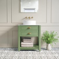 Grade A1 - 650mm Green Freestanding Countertop Vanity with White Worktop and Basin - Kentmere