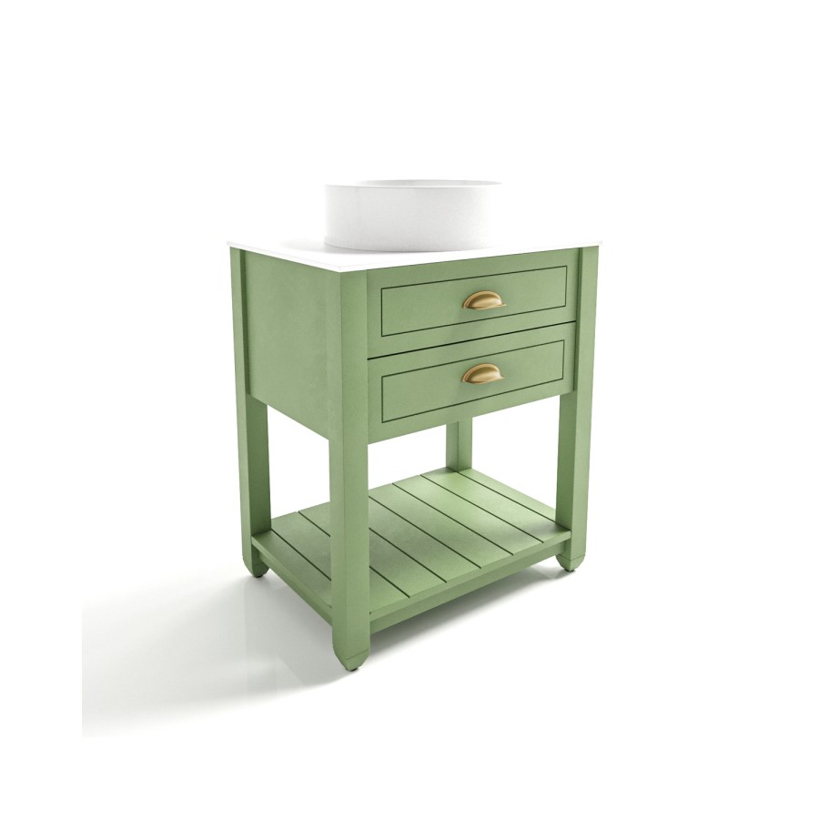 Grade A1 - 650mm Green Freestanding Countertop Vanity with White Worktop and Basin - Kentmere