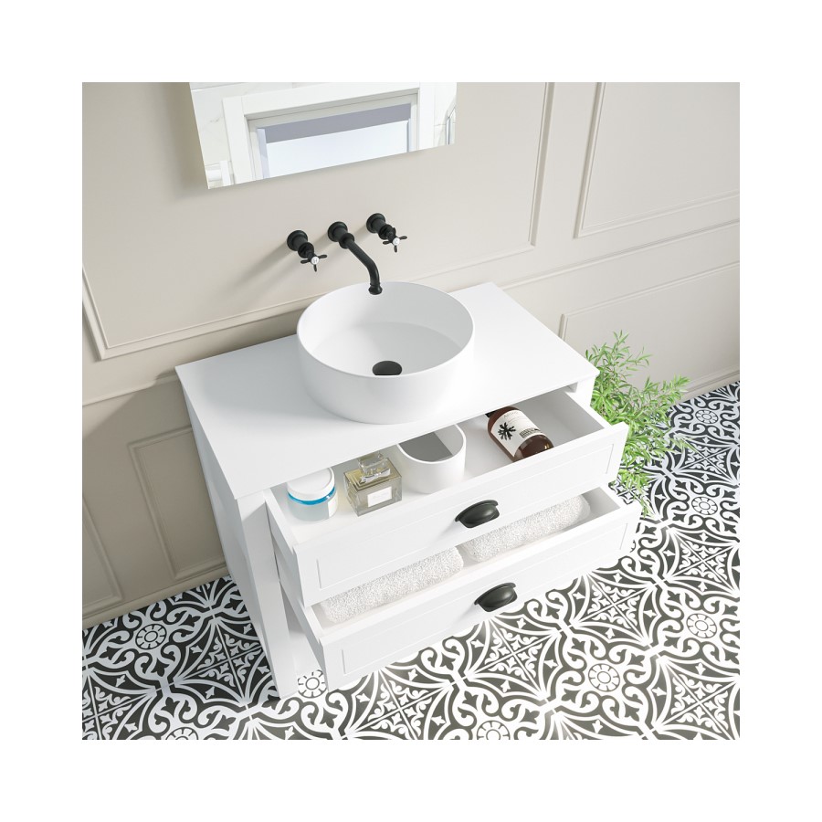 850mm White Traditional Freestanding Vanity Unit with Black Handles - Kentmere