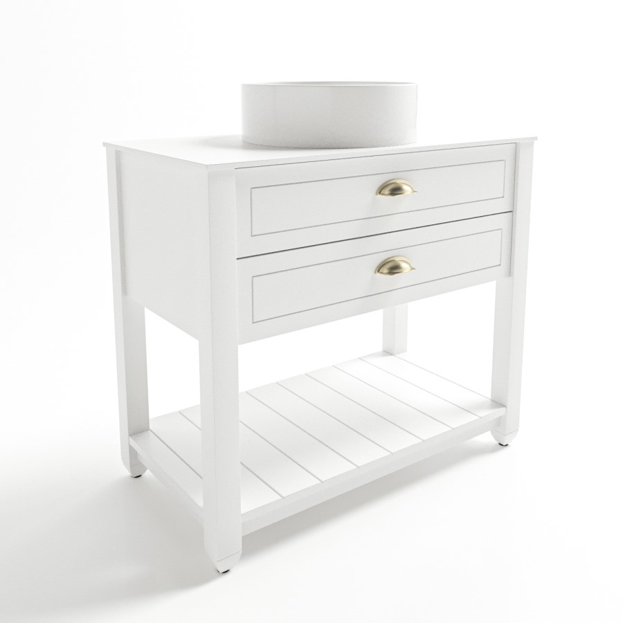 850mm White Traditional Freestanding Vanity Unit with Black Handles - Kentmere