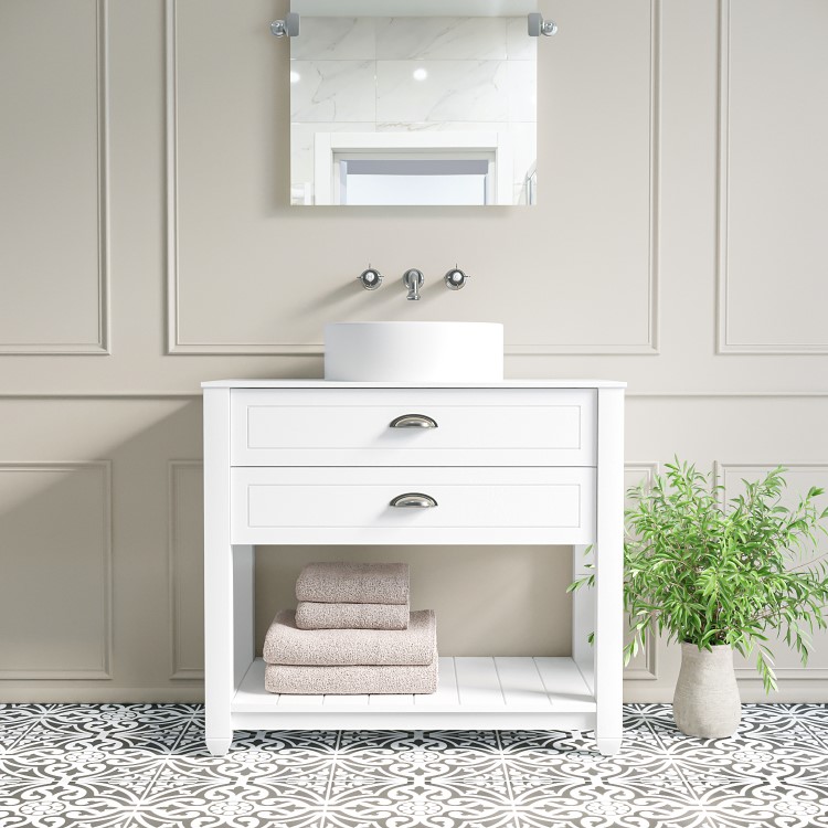 850mm White Traditional Freestanding Vanity Unit with Basin and Chrome Handles - Kentmere