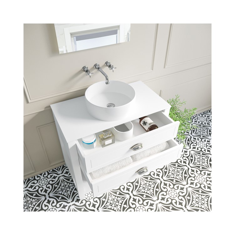 850mm White Traditional Freestanding Vanity Unit with Basin and Chrome Handles - Kentmere