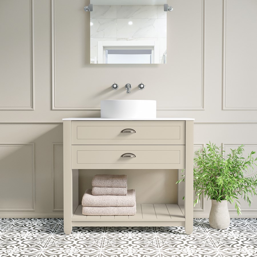850mm Beige Tradional Freestanding Vanity Unit with Chrome Handles- Kentmere