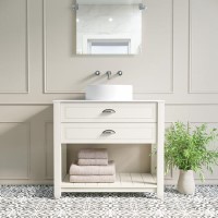 850mm Beige Traditional Freestanding Vanity Unit with Brass Handles - Kentmere