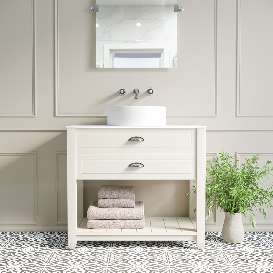 850mm Beige Traditional Freestanding Vanity Unit with Brass Handles - Kentmere