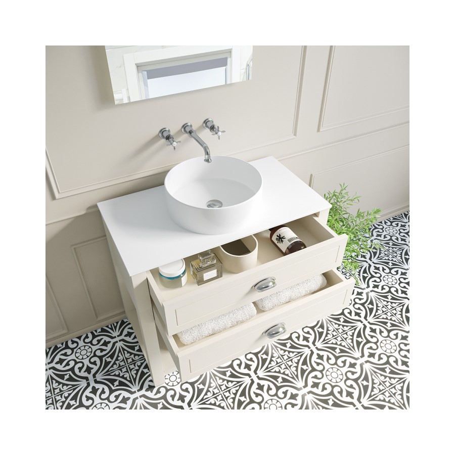 850mm Beige Traditional Freestanding Vanity Unit with Brass Handles - Kentmere