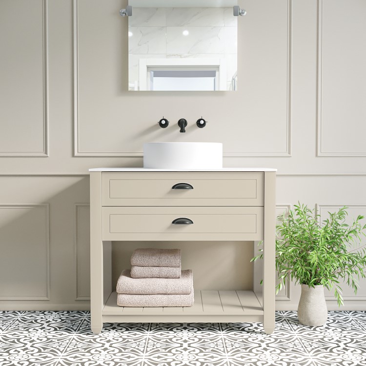 850mm Beige Traditional Freestanding Vanity Unit with Basin and Black Handles - Kentmere