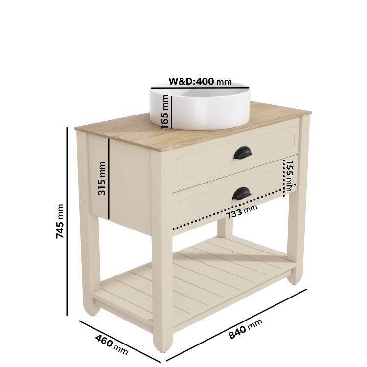 850mm Beige Traditional Freestanding Vanity Unit with Basin and Black Handles - Kentmere