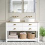 1250mm White Traditional Freestanding Vanity Unit with Wood Effect Top and Brass Handles - Kentmere