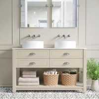 1250mm Beige Traditional Freestanding Vanity Unit with Chrome Handles  - Kentmere