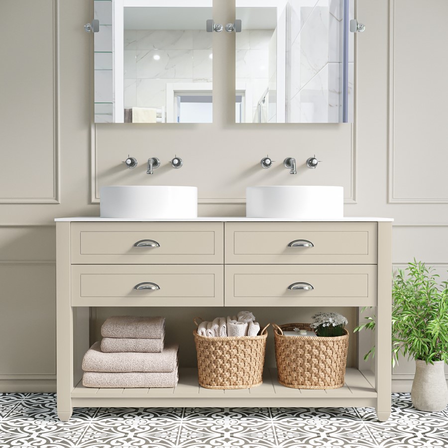 1250mm Beige Traditional Freestanding Vanity Unit with Chrome Handles  - Kentmere