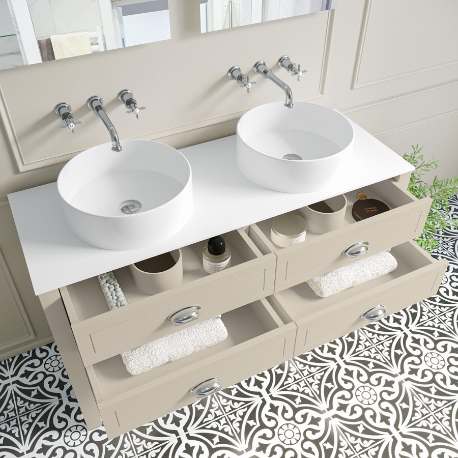 1250mm Beige Traditional Freestanding Vanity Unit with Chrome Handles  - Kentmere
