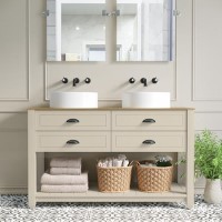 1250mm Beige Traditional Freestanding Vanity Unit with Basins and Black Handles - Kentmere