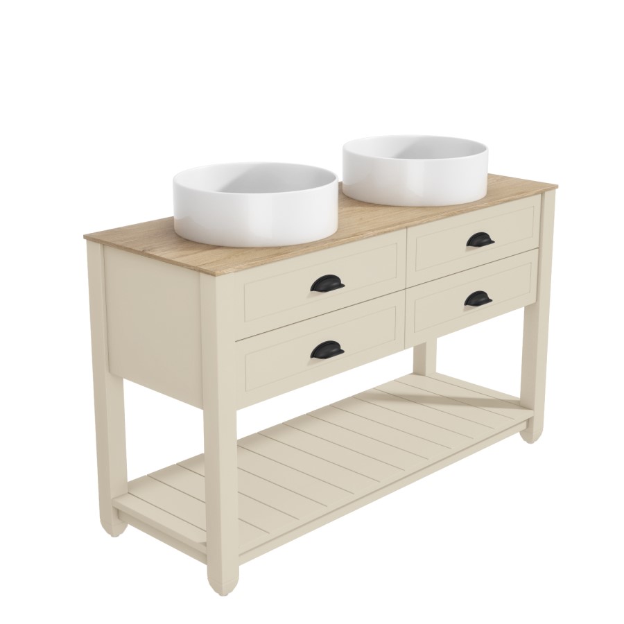 1250mm Beige Traditional Freestanding Vanity Unit with Basins and Black Handles - Kentmere