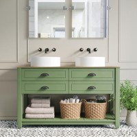 1250mm Green Traditional Freestanding Vanity Unit with Wood Effect Top and Black Handles - Kentmere 1250mm Green Traditional Freestanding Vanity Unit with Wood Effect Top and Black Handles - Kentmere