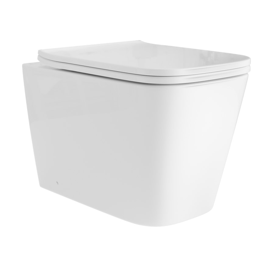 Wall Hung Toilet with White Glass Cabinet, Cistern & Pneumatic Dual Flush Button - Albi