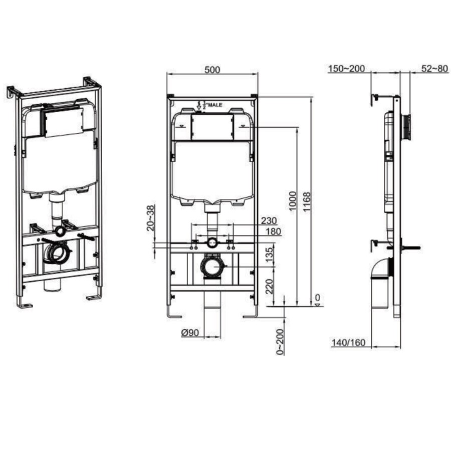 Matt Black Wall Hung Smart Bidet Japanese Toilet & 1160mm Frame Cistern with White Glass Sensor Pneumatic Flush Plate - Purificare