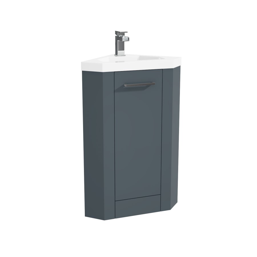 Cloakroom Suite with Grey Vanity Unit Basin and Corner Close Coupled Toilet - Apollo