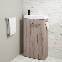 430mm Wood Effect Cloakroom Freestanding Vanity Unit with Basin and Black Handle - Virgo 