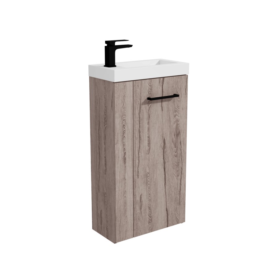 430mm Wood Effect Cloakroom Freestanding Vanity Unit with Basin and Black Handle - Virgo 