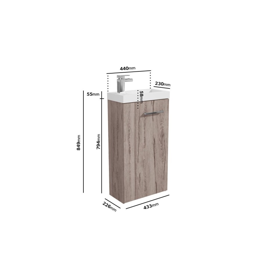 Cloakroom Suite with Wood Effect Freestanding Vanity Unit Chrome Handle and Corner Close Coupled Toilet - Virgo